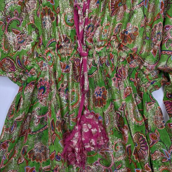 Miss June Paris Mini Dress Tunic Cover Up Green Gold Kimono Sleeve Beach Resort - Picture 6 of 8